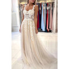A-Line Sweetheart Tulle Appliques Sleeveless Prom Evening Formal Dress