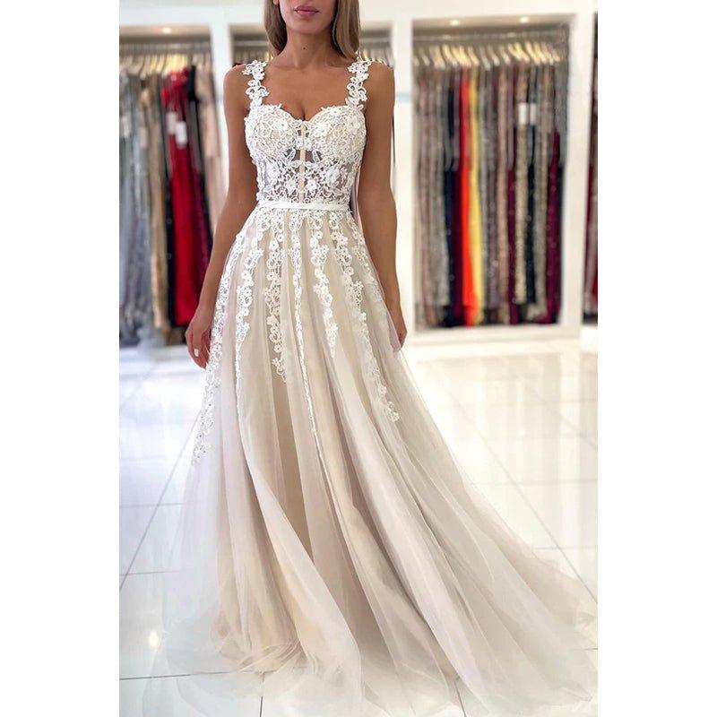 A-Line Sweetheart Tulle Appliques Sleeveless Prom Evening Formal Dress