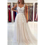 A-Line Sweetheart Tulle Appliques Sleeveless Prom Evening Formal Dress