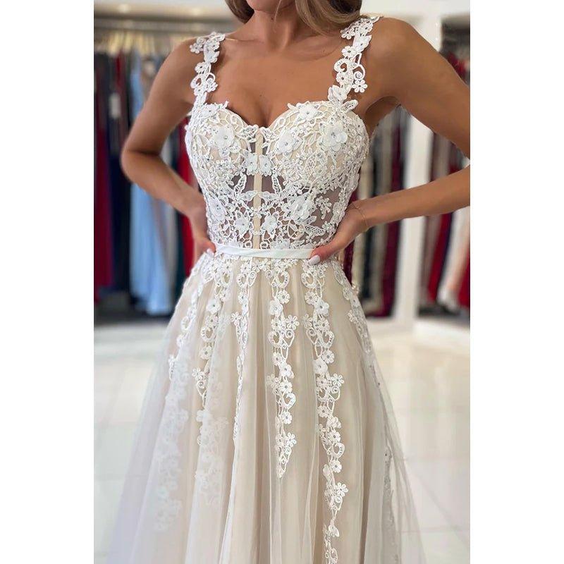 A-Line Sweetheart Tulle Appliques Sleeveless Prom Evening Formal Dress