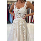 A-Line Sweetheart Tulle Appliques Sleeveless Prom Evening Formal Dress
