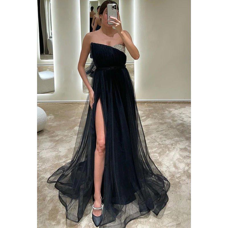 A-Line Sweetheart Tulle Beaded Sleeveless Prom Dress