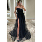 A-Line Sweetheart Tulle Beaded Sleeveless Prom Dress