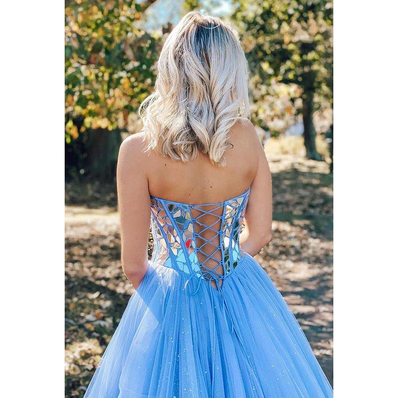 A-Line Sweetheart Tulle Beaded Sleeveless Prom Evening Formal Dress