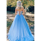 A-Line Sweetheart Tulle Beaded Sleeveless Prom Evening Formal Dress