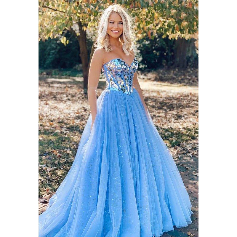 A-Line Sweetheart Tulle Beaded Sleeveless Prom Evening Formal Dress
