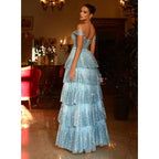 A Line Sweetheart Tulle Tiered Long Prom Formal Dresses