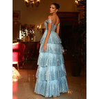 A Line Sweetheart Tulle Tiered Long Prom Formal Dresses