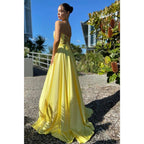 A-line Sweetheart Yellow Long Simple Prom Dress with Pockets