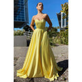 A-line Sweetheart Yellow Long Simple Prom Dress with Pockets