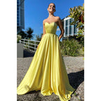 A-line Sweetheart Yellow Long Simple Prom Dress with Pockets