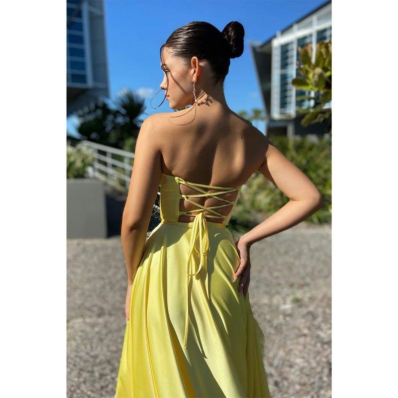 A-line Sweetheart Yellow Long Simple Prom Dress with Pockets