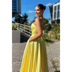 A-line Sweetheart Yellow Long Simple Prom Dress with Pockets