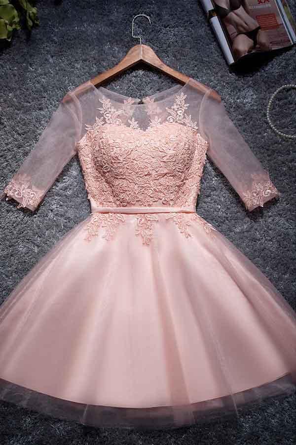 A-line Tulle Homecoming Dresses Scoop Short/Mini Prom Dresses