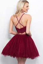 A Line Two Piece Homecoming Dress with Beading