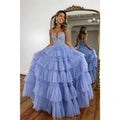 A-line V Neck Applique Lilac Ball Gown Long Formal Evening Gowns