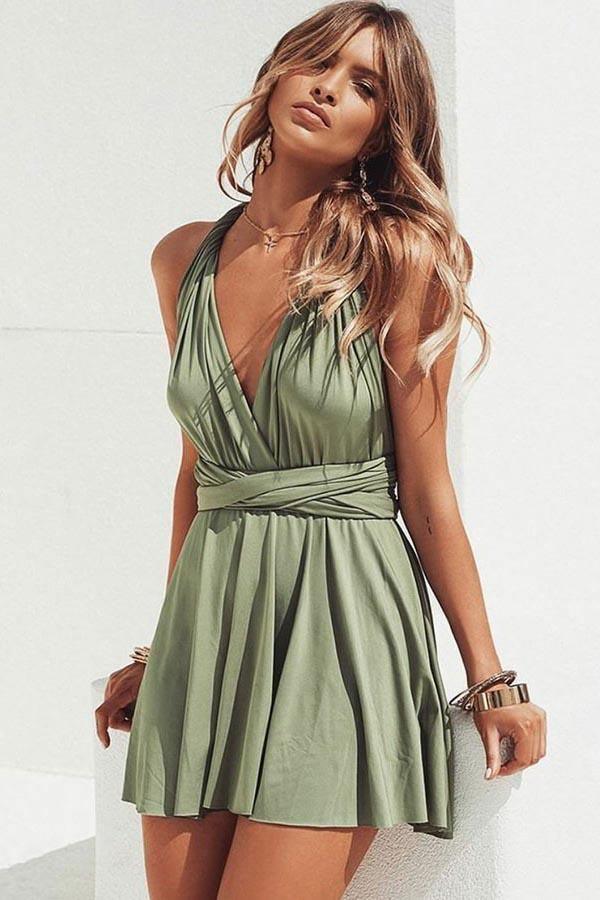 A-Line V-Neck Convertible Style Short Homecoming Dress