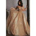 A-line V-neck Gold Sequins Sparkle Prom Dress Formal Evening Gowns