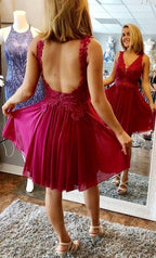 A-line V-neck Homecoming Dress  Backless Short Prom Dress