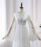 A-line V neck Long Sleeve Wedding Dress Rustic Boho Wedding Dress