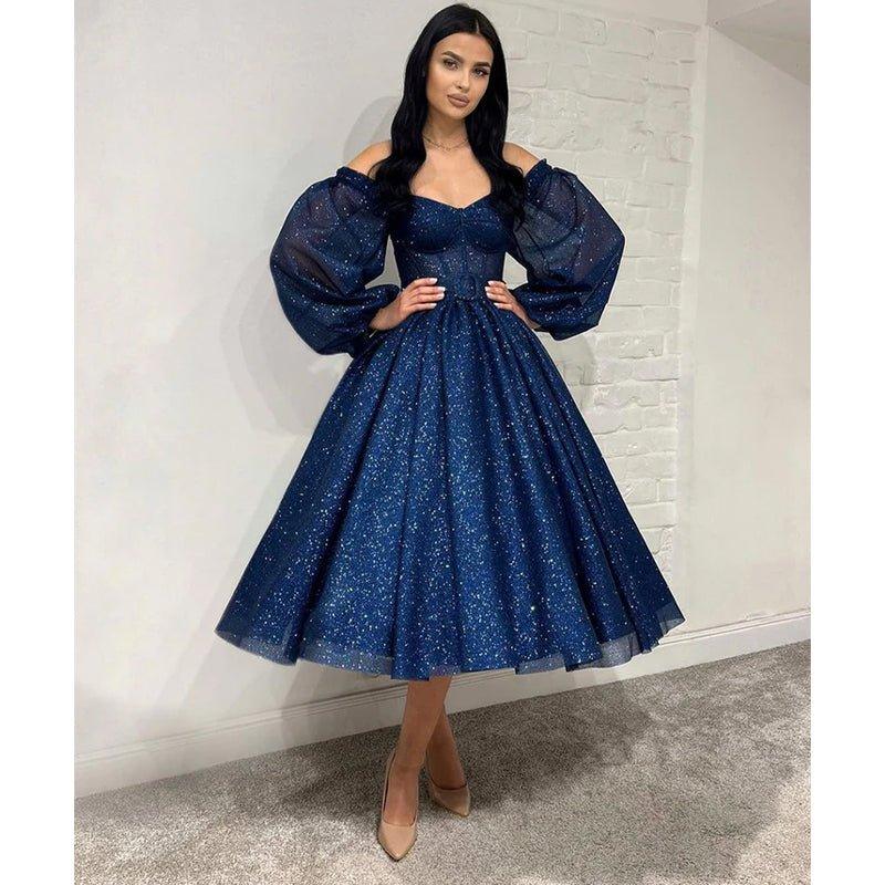 A Line V Neck Long Sleeves Sparkly Prom Dress Short Homecoming Dress