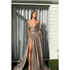 A-Line V-Neck Sequined Split Lace-Up Sleeveless Prom Dress