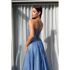 A-Line V-Neck Sequined Split Lace-Up Sleeveless Prom Dress