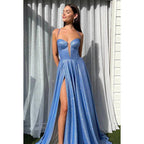 A-Line V-Neck Sequined Split Lace-Up Sleeveless Prom Dress