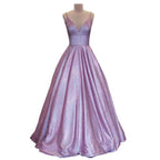 A-line V-neck Spaghetti Straps Long Sparkle Prom Dress with Pockets
