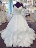 A-line V Neck Spaghetti Straps Puffy  Long Wedding Dresses