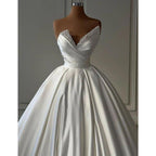 A-line V Neck Straples Satin Beaded Long Wedding Prom Formal Evening Dress