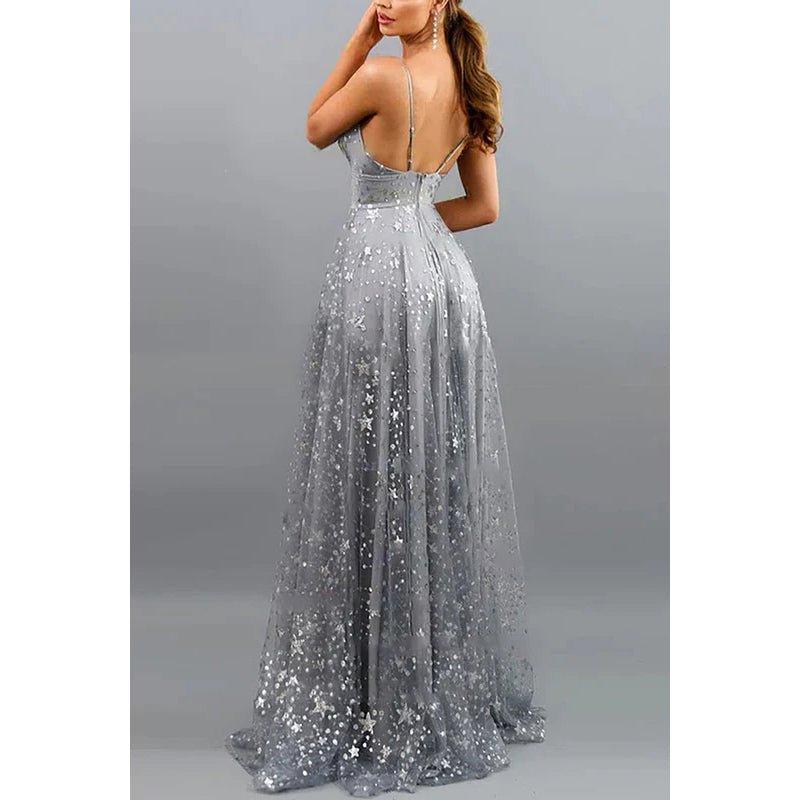 A-Line V-Neck Tulle Beaded Sleeveless Prom Evening Formal Dress