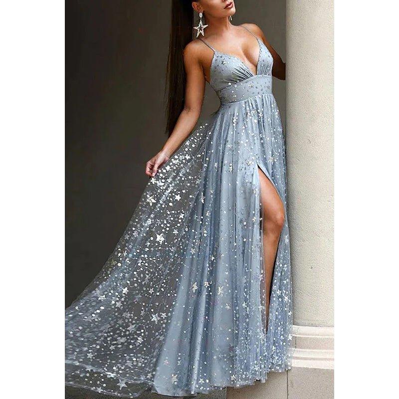 A-Line V-Neck Tulle Beaded Sleeveless Prom Evening Formal Dress