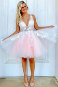 A-line V Neck Tulle Short Homecoming Dress Short Prom Dress