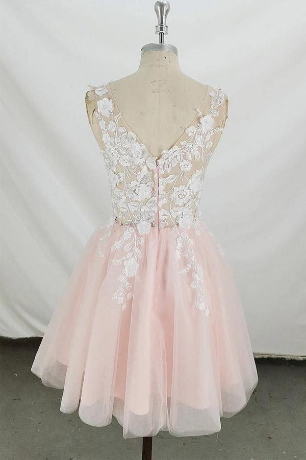 A-line V Neck Tulle Short Homecoming Dress Short Prom Dress