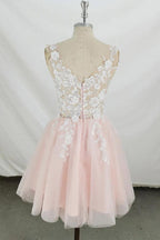 A-line V Neck Tulle Short Homecoming Dress Short Prom Dress