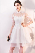A-line Lace and Tulle Homecoming Dresses Party Dress with Sleeves