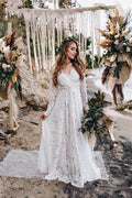A-Line Lace Floor-Length Wedding Dress With Long Sleeves