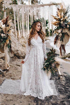 A-Line Lace Floor-Length Wedding Dress With Long Sleeves
