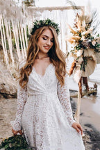 A-Line Lace Floor-Length Wedding Dress With Long Sleeves