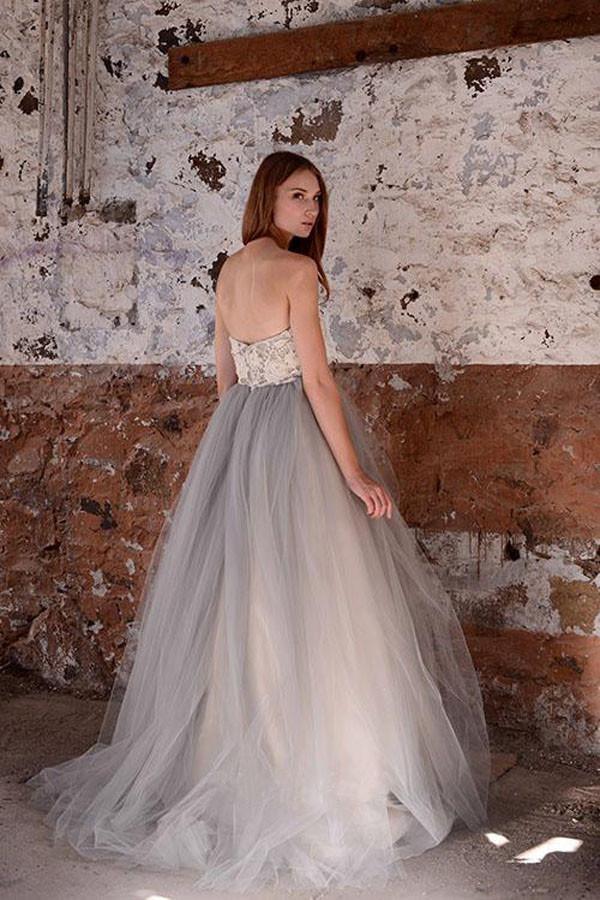 A-line  Lace  Tulle Strapless Sweetheart Neck Wedding Dress