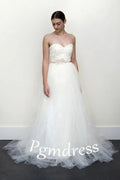 A-line  Lace  Tulle Strapless Sweetheart Neck Wedding Dress