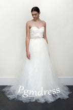 A-line  Lace  Tulle Strapless Sweetheart Neck Wedding Dress