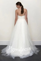 A-line  Lace  Tulle Strapless Sweetheart Neck Wedding Dress