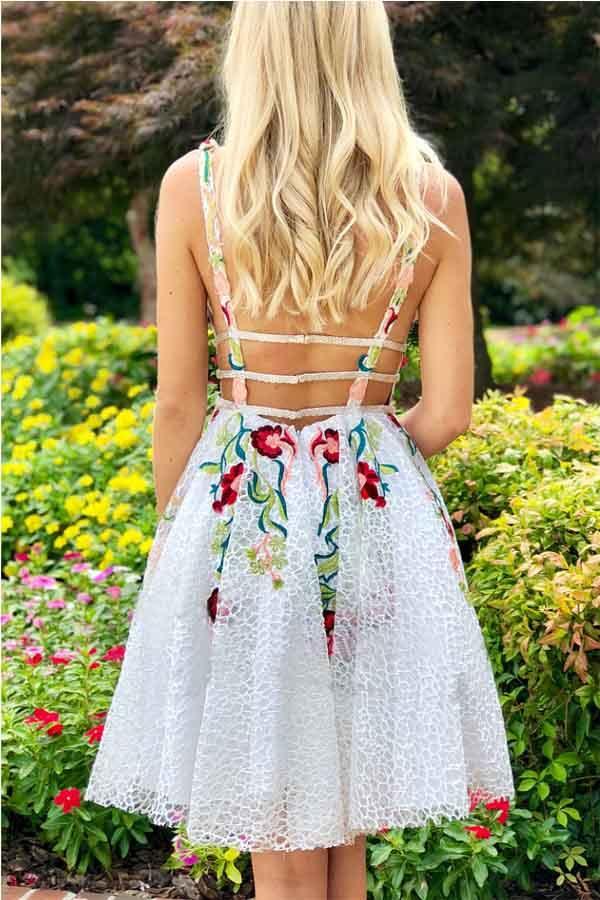 A-line Short Prom Dress Homecoming Dress with Floral