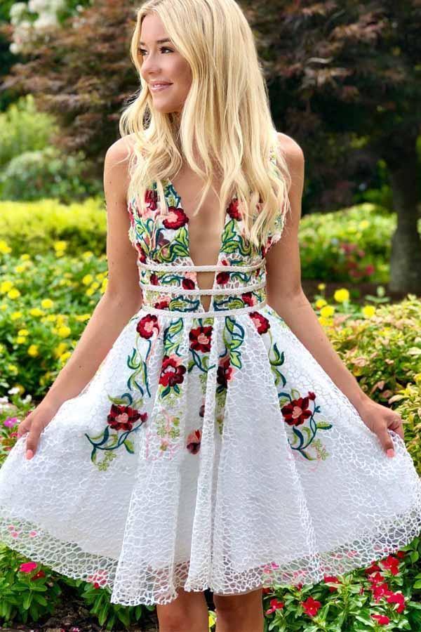 A-line Short Prom Dress Homecoming Dress with Floral