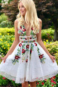 A-line Short Prom Dress Homecoming Dress with Floral