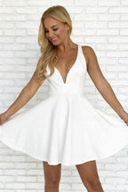 A-line Straps Satin Backless Short Prom Dress Homecoming Dress