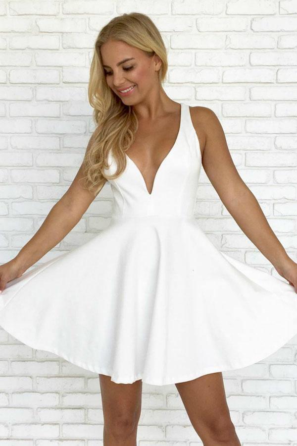 A-line Straps Satin Backless Short Prom Dress Homecoming Dress