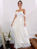 A-Line/Princess Sleeveless Off-the-Shoulder Ruched Chiffon Floor-Length Wedding Dresses